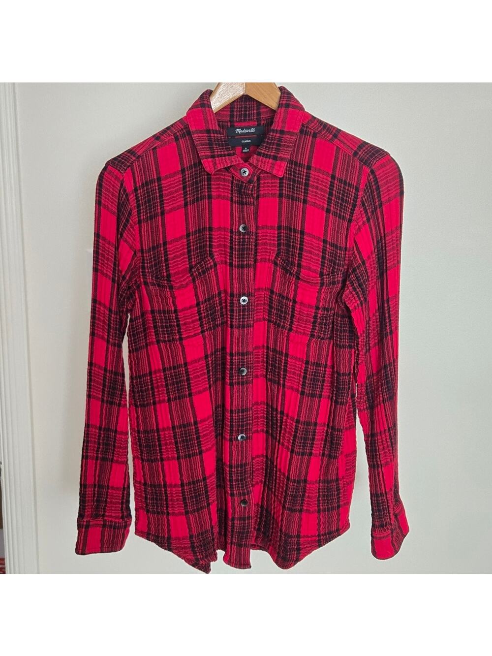 MADEWELL Classi Red & Black Plaid Collared Button Front Longsleeve Shirt Size S